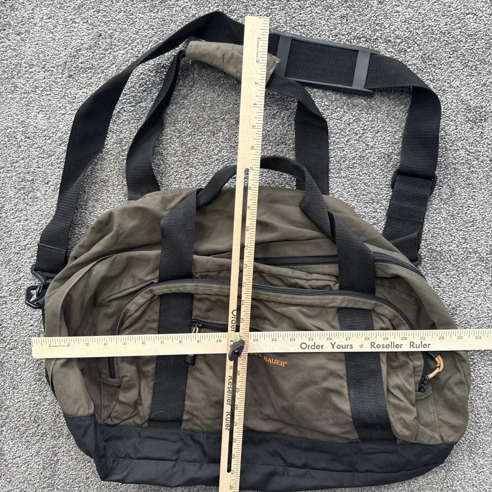Vtg Eddie Bauer Canvas Khaki Duffel Bag 90s Carry On Weekender Travel Green Gym